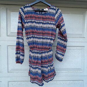 Long Sleeve Romper Boho Geometric XS Blue Orange Festival Tribal One Clothing